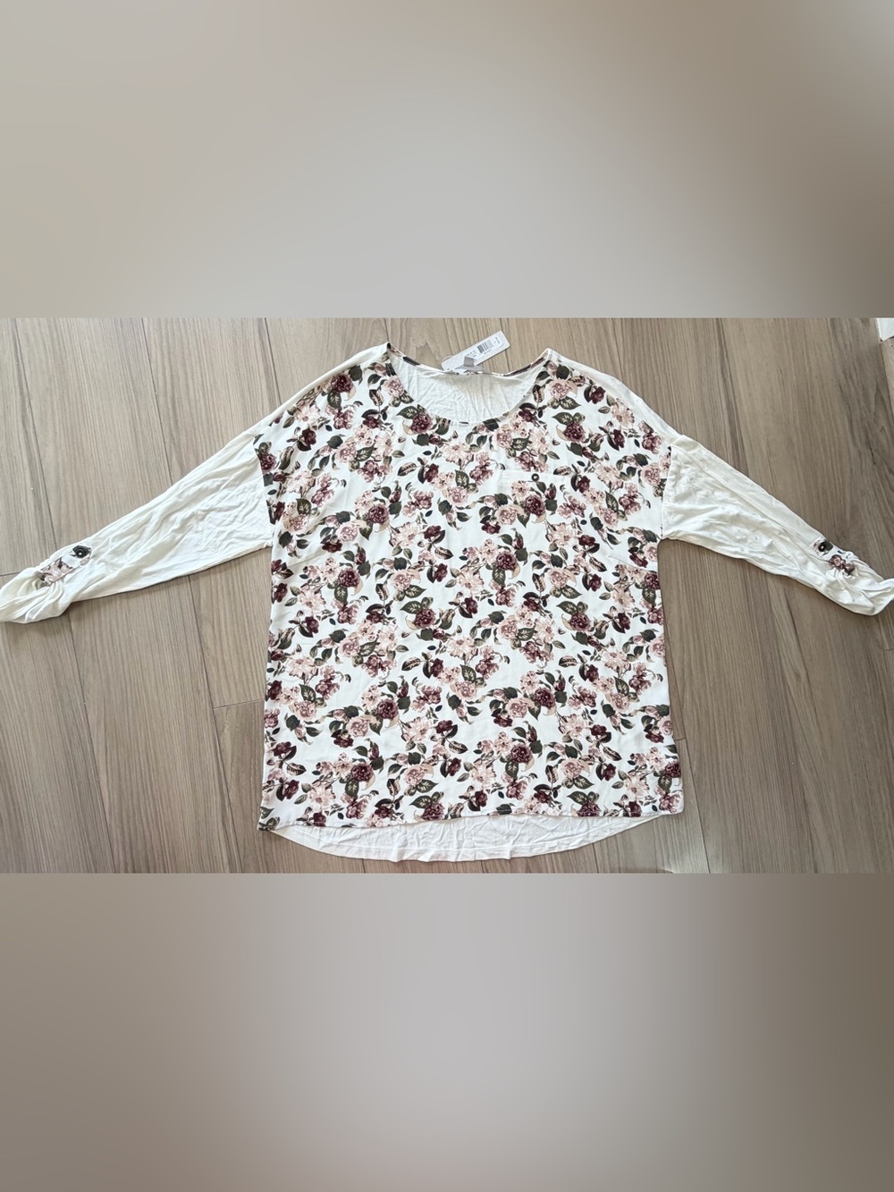 DC Collection Floral Mix Print Long Sleeve Women’s Top - Cream & Pink Sz L